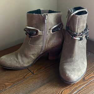 OTBT Taupe Genuine Suede Heeled Boots with Ankle Strap Detail-Like New!!